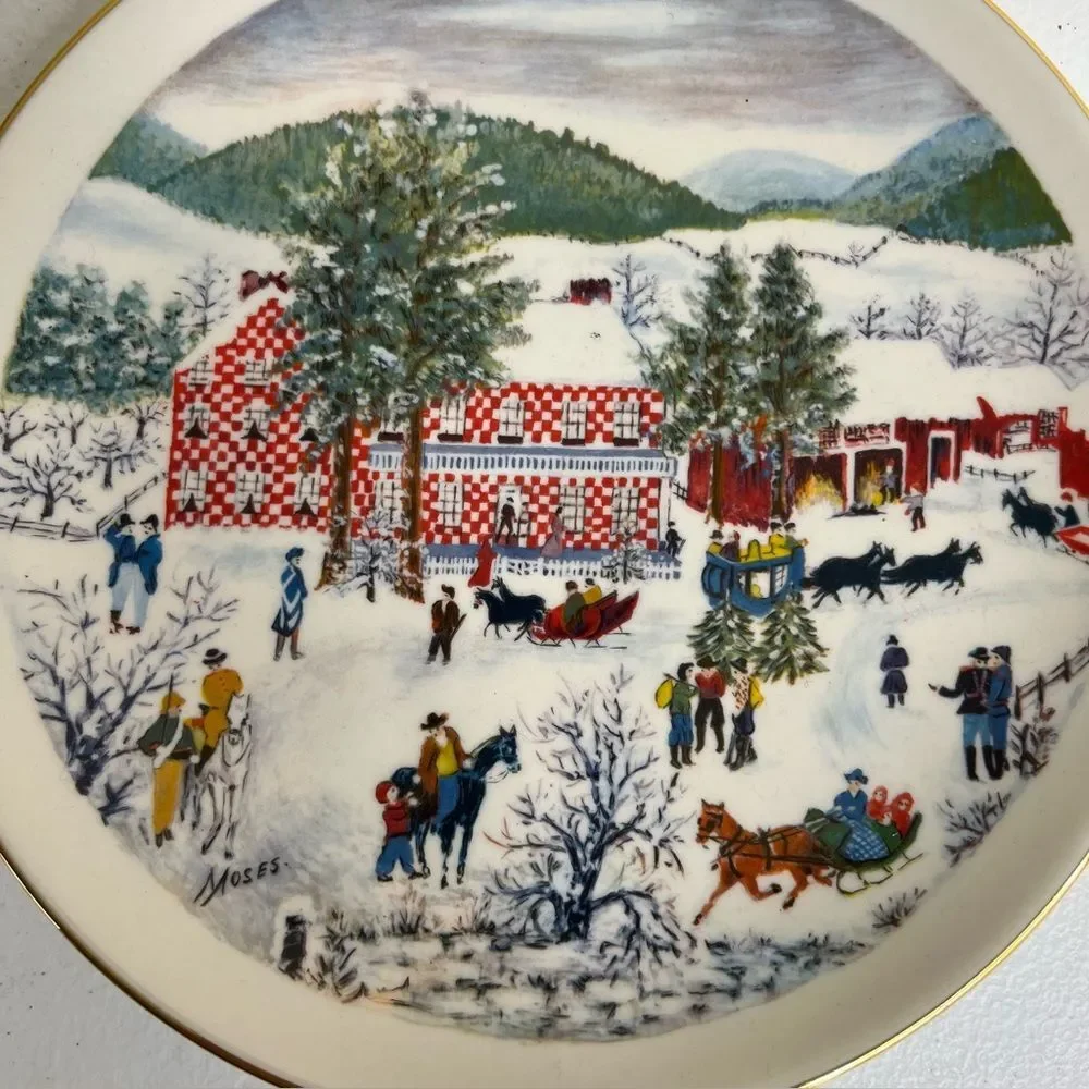 Vintage 70s Ridgewood Fine China Grandma Moses The Old Checkard House In Winter